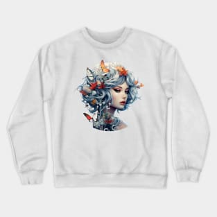 Beautiful woman's face with flowers and butterflies Crewneck Sweatshirt